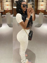 Two Piece Solid Color Short Sleeve Top Long Pants